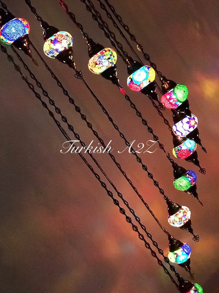 Turkish Mosaic Chandelier with 13  MEDIUM GLOBES, ID:154 - TurkishLights.NET