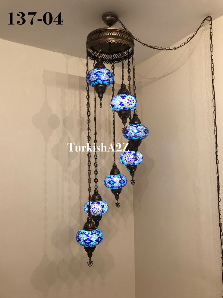 Turkish Mosaic Chandelier with 7 Large- BALL (Swag cable option),ID: 137 - TurkishLights.NET