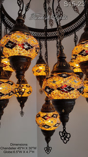 15-BALL TURKISH SULTAN MOSAIC CHANDELIER, MEDİUM GLOBES ID: S15-23