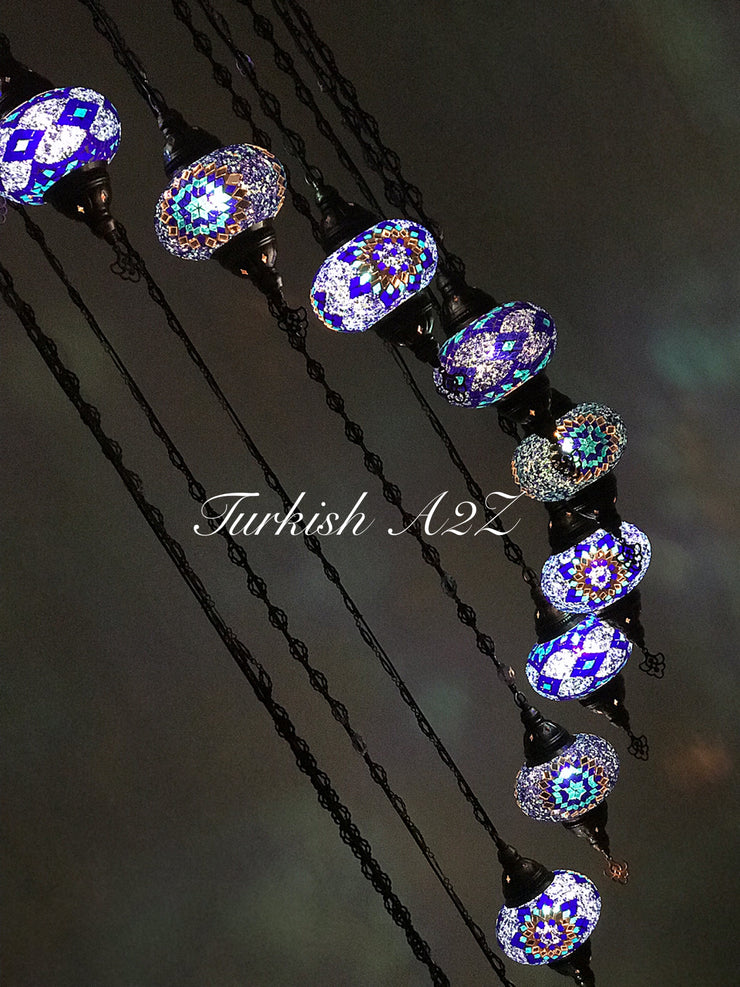 Turkish Mosaic Chandelier with 13 Large Globes (water drop model) , ID:152 - TurkishLights.NET