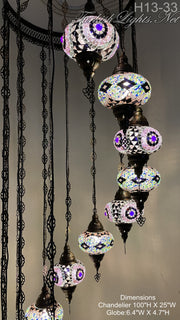 13 (L) BALL TURKISH WATER DROP MOSAIC CHANDELIER WİTH LARGE GLOBES H13-33