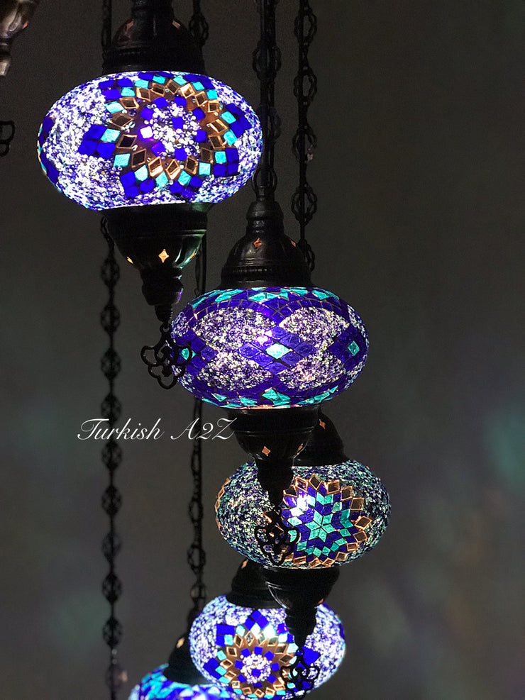 Turkish Mosaic Chandelier with 13 Large Globes (water drop model) , ID:152 - TurkishLights.NET
