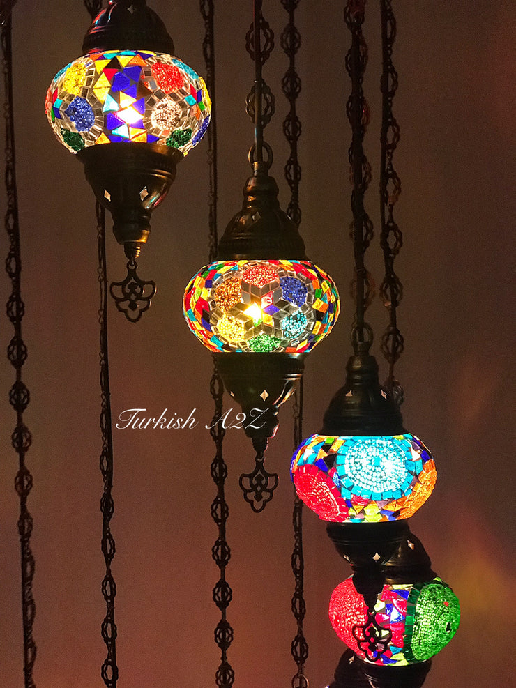 Turkish Mosaic Chandelier with 13  MEDIUM GLOBES, ID:154 - TurkishLights.NET