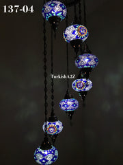 Turkish Mosaic Chandelier with 7 Large- BALL (Swag cable option),ID: 137 - TurkishLights.NET