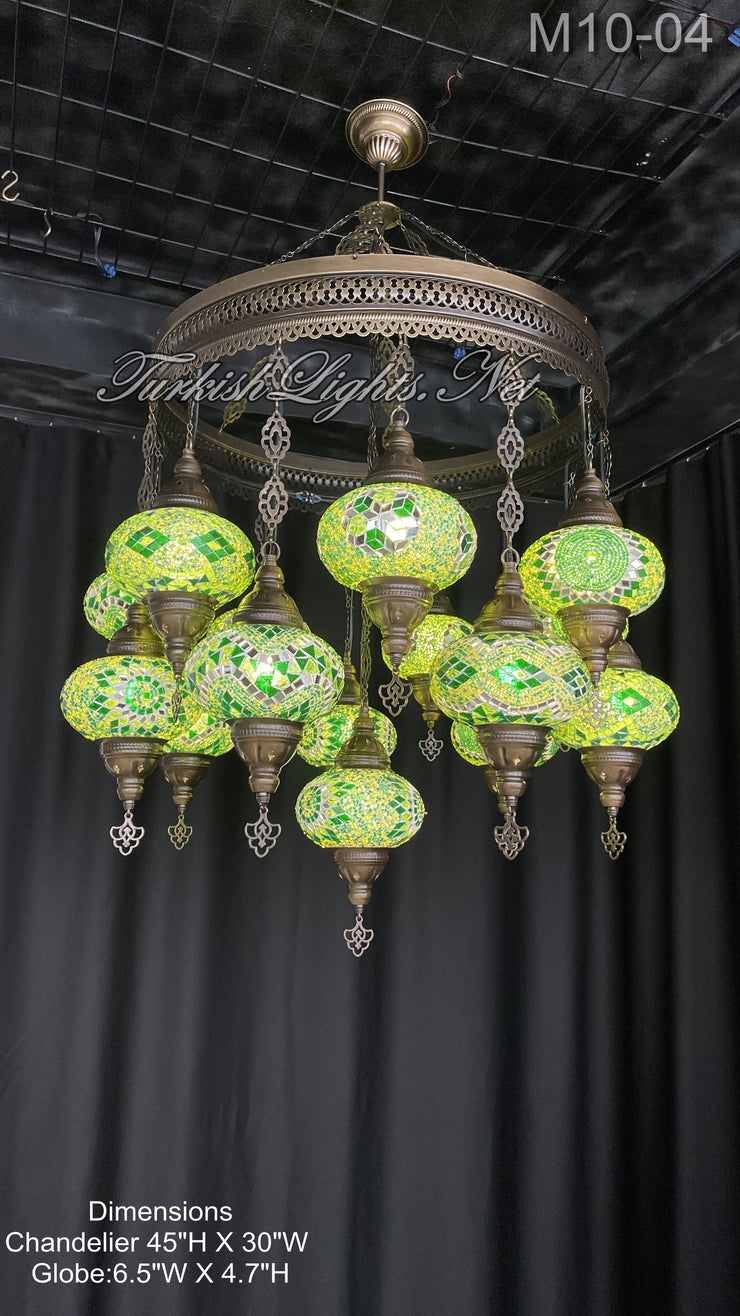 15-BALL TURKISH SULTAN MOSAIC CHANDELIER, LARGE GLOBES,  9 TO CHOOSE
