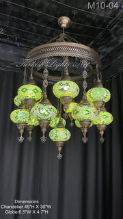 15-BALL TURKISH SULTAN MOSAIC CHANDELIER, LARGE GLOBES,  9 TO CHOOSE