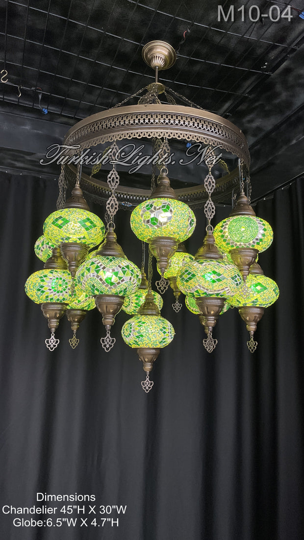 15-BALL TURKISH SULTAN MOSAIC CHANDELIER, LARGE GLOBES,  9 TO CHOOSE