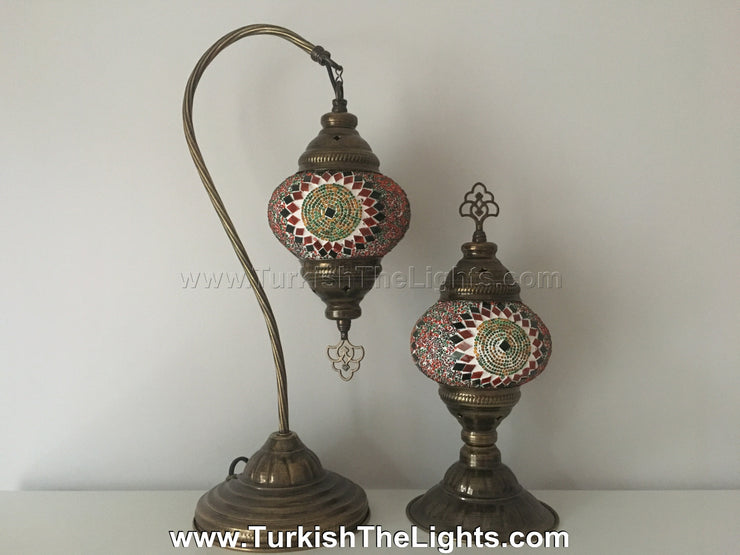MOSAIC SWAN NECK AND TABLE LAMP SET, MEDIUM GLOBE - TurkishLights.NET