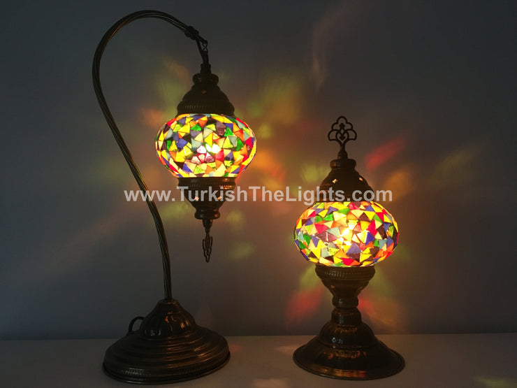 MOSAIC SWAN NECK AND TABLE LAMP SET, MEDIUM GLOBE - TurkishLights.NET