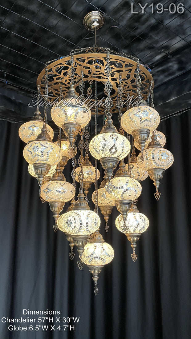 19-BALL TURKISH SULTAN MOSAIC CHANDELIER, LARGE GLOBES ID: LY19-06