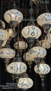 19-BALL TURKISH SULTAN MOSAIC CHANDELIER, LARGE GLOBES ID: LY19-06