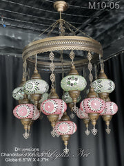 15-BALL TURKISH SULTAN MOSAIC CHANDELIER, LARGE GLOBES ID: M10-05