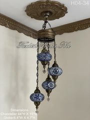 4 (L) BALL TURKISH WATER DROP MOSAIC CHANDELIER WİTH LARGE GLOBES H04-34