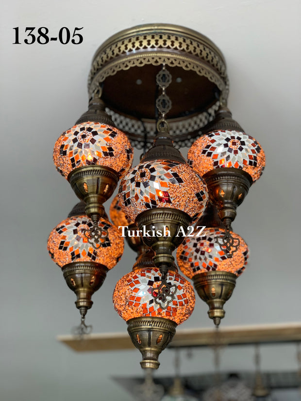 7 - BALL SULTAN  CHANDELIER (Medium globe) , Short Chandelier Flush Against the ceiling - TurkishLights.NET