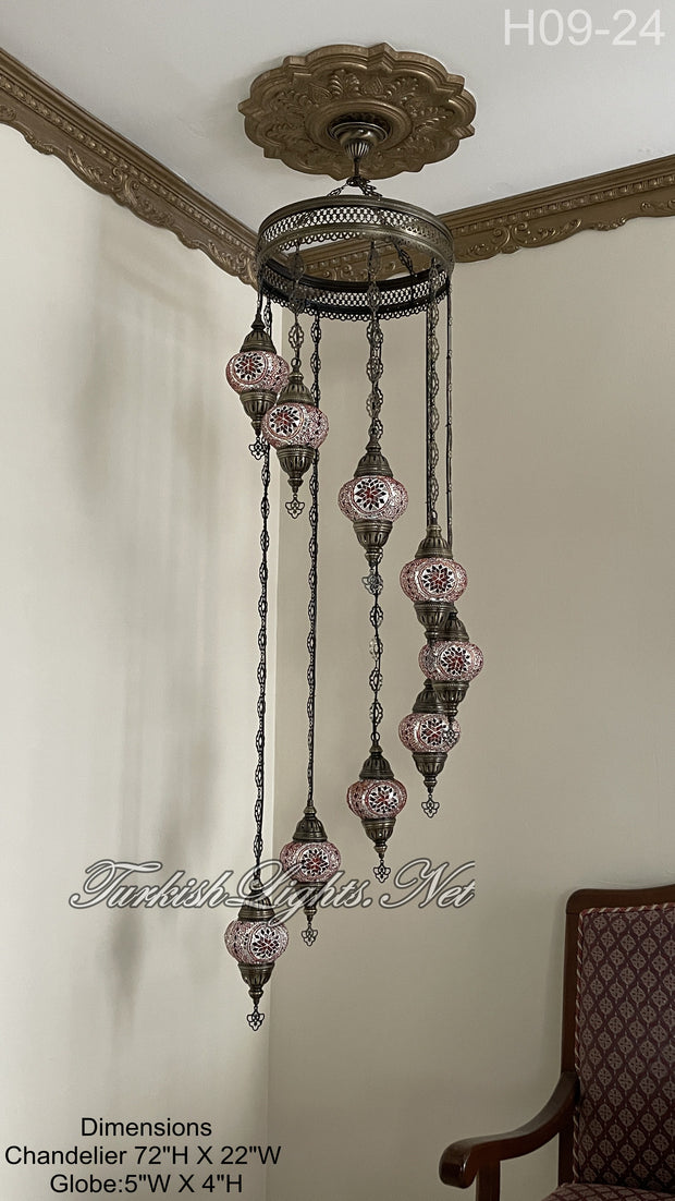 9 (M) BALL TURKISH WATER DROP MOSAIC CHANDELIER WİTH MEDIUM GLOBES H09-24