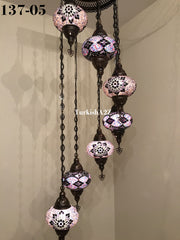 Turkish Mosaic Chandelier with 7 Large- BALL (Swag cable option),ID: 137 - TurkishLights.NET