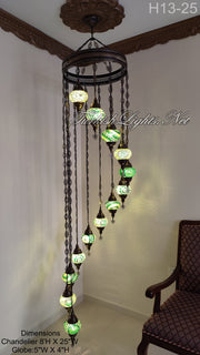 13 (M) BALL TURKISH WATER DROP MOSAIC CHANDELIER WİTH MEDIUM GLOBES H11-25