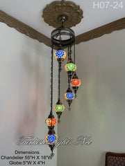 7 (M) BALL TURKISH WATER DROP MOSAIC CHANDELIER WİTH MEDIUM GLOBES H07-24