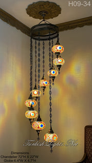 9 (L) BALL TURKISH WATER DROP MOSAIC CHANDELIER WİTH LARGE GLOBES 10 TO CHOOSE