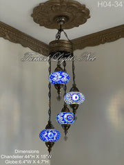 4 (L) BALL TURKISH WATER DROP MOSAIC CHANDELIER WİTH LARGE GLOBES H04-34