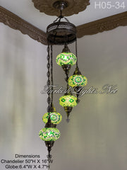 5 (L) BALL TURKISH WATER DROP MOSAIC CHANDELIER WİTH LARGE GLOBES H05-34