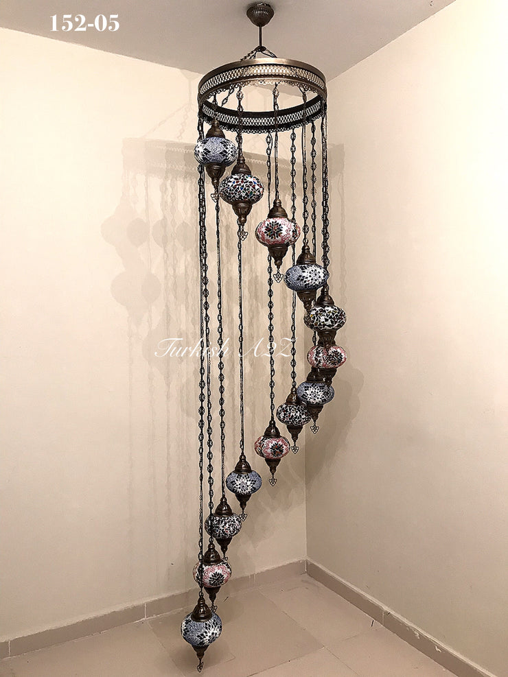 Turkish Mosaic Chandelier with 13 Large Globes (water drop model) , ID:152 - TurkishLights.NET