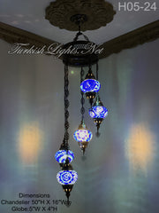 5 (M) BALL TURKISH WATER DROP MOSAIC CHANDELIER WİTH MEDIUM GLOBES H05-24