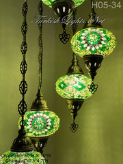 5 (L) BALL TURKISH WATER DROP MOSAIC CHANDELIER WİTH LARGE GLOBES H05-34