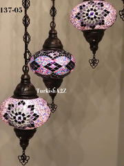 Turkish Mosaic Chandelier with 7 Large- BALL (Swag cable option),ID: 137 - TurkishLights.NET