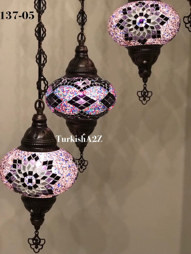 Turkish Mosaic Chandelier with 7 Large- BALL (Swag cable option),ID: 137 - TurkishLights.NET