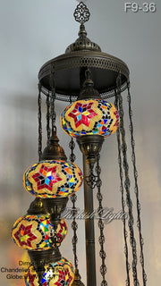 9 BALL TURKISH MOSAIC FLOOR LAMP WITH LARGE GLOBES ID: F9-36
