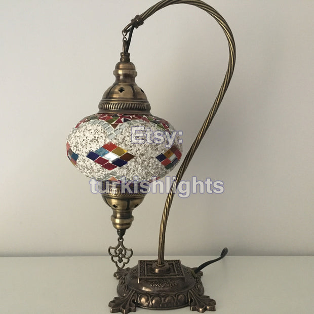 SWAN NECK MOSAIC TABLE LAMP, LARGE GLOBE - TurkishLights.NET