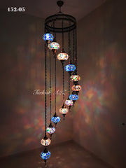 Turkish Mosaic Chandelier with 13 Large Globes (water drop model) , ID:152 - TurkishLights.NET