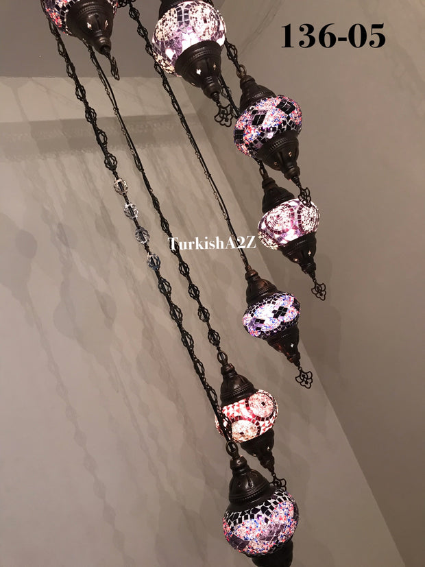 Turkish Mosaic Chandelier with 7 Medium - BALL(Swag Cable Option),ID: 136 - TurkishLights.NET