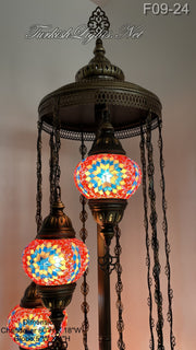 9 BALL TURKISH MOSAIC FLOOR LAMP WITH MEDIUM GLOBES F9-24
