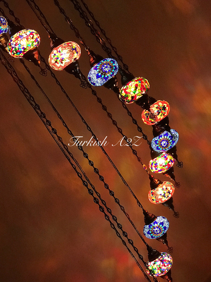 Turkish Mosaic Chandelier with 13 Large Globes (water drop model) , ID:152 - TurkishLights.NET