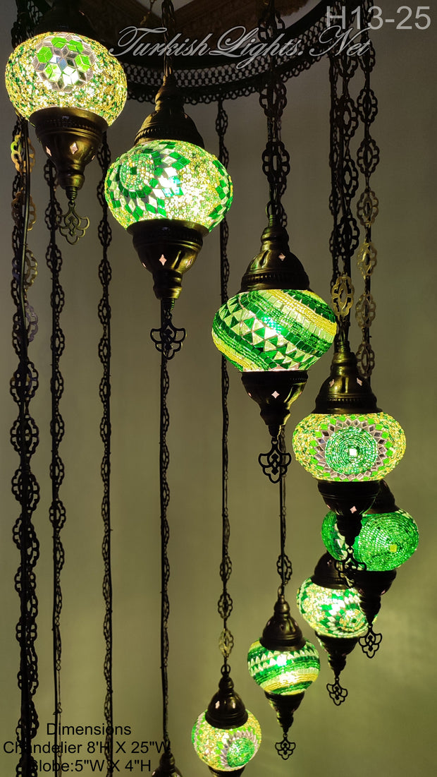 13 (M) BALL TURKISH WATER DROP MOSAIC CHANDELIER WİTH MEDIUM GLOBES H11-25