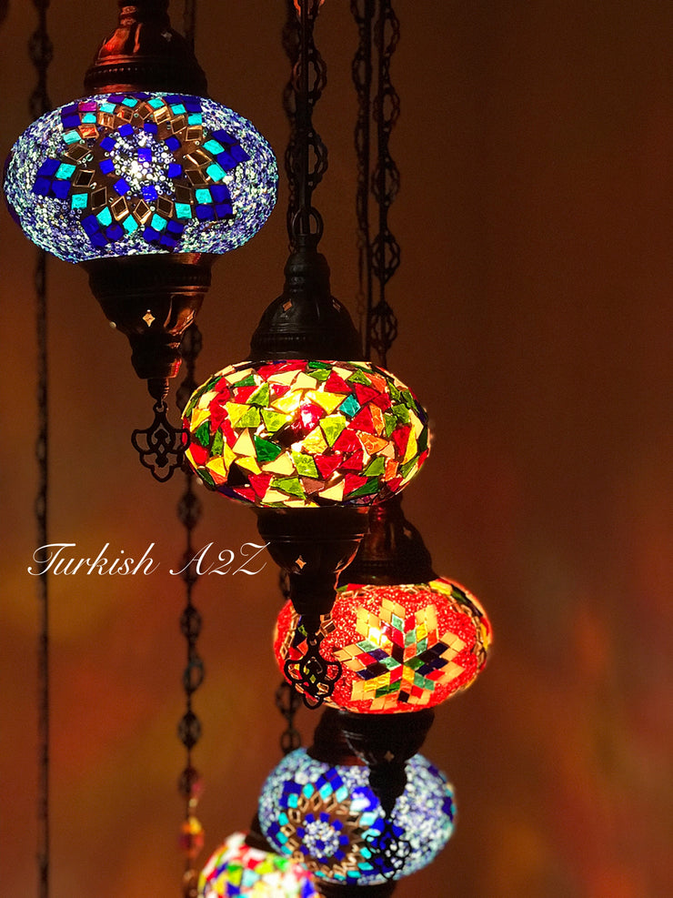 Turkish Mosaic Chandelier with 13 Large Globes (water drop model) , ID:152 - TurkishLights.NET