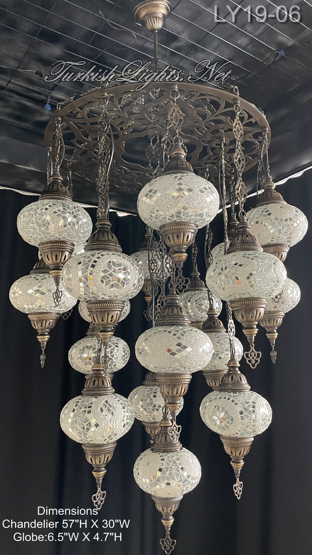 19-BALL TURKISH SULTAN MOSAIC CHANDELIER, LARGE GLOBES 6 TO CHOOSE