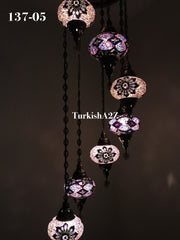 Turkish Mosaic Chandelier with 7 Large- BALL (Swag cable option),ID: 137 - TurkishLights.NET