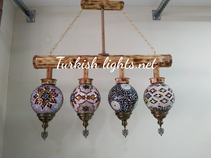 Wooden Kitchen Island Pendant With 4 Globes, ID:200 - TurkishLights.NET