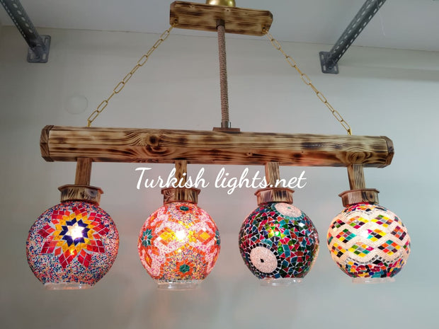 Wooden Kitchen Island Pendant With 4 Globes, ID:200 - TurkishLights.NET