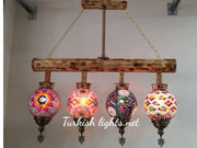 Wooden Kitchen Island Pendant With 4 Globes, ID:200 - TurkishLights.NET