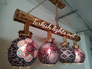 Wooden Kitchen Island Pendant With 4 Globes, ID:200 - TurkishLights.NET