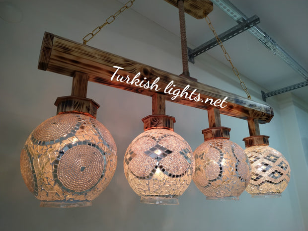 Wooden Kitchen Island Pendant With 4 Globes, ID:200 - TurkishLights.NET