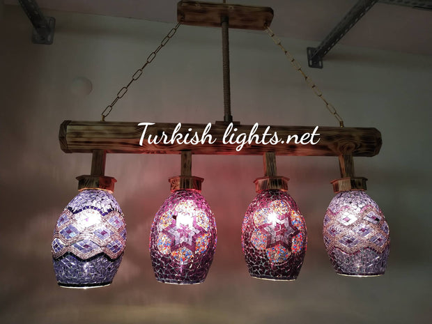 Wooden Kitchen Island Pendant With 4 Globes, ID:201 - TurkishLights.NET