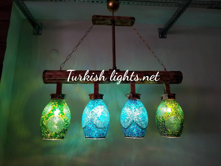 Wooden Kitchen Island Pendant With 4 Globes, ID:201 - TurkishLights.NET