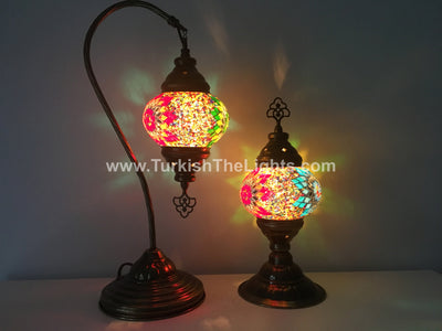 MOSAIC SWAN NECK AND TABLE LAMP SET, MEDIUM GLOBE - TurkishLights.NET