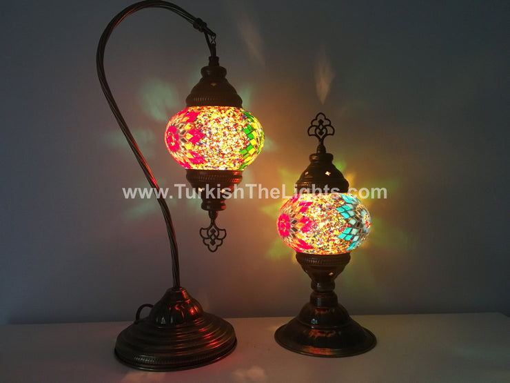 MOSAIC SWAN NECK AND TABLE LAMP SET, MEDIUM GLOBE - TurkishLights.NET