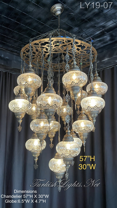 19-BALL TURKISH SULTAN MOSAIC CHANDELIER, LARGE GLOBES ID: LY19-07